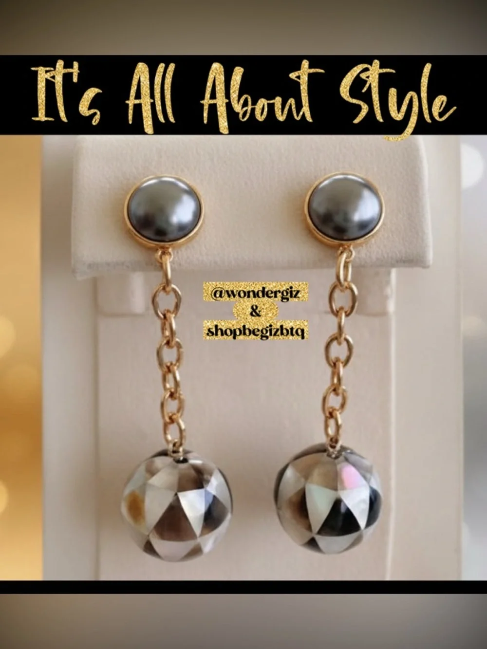 Authentic Tory Burch Faceted Mother of Pearl Linear Ball Drop Earrings